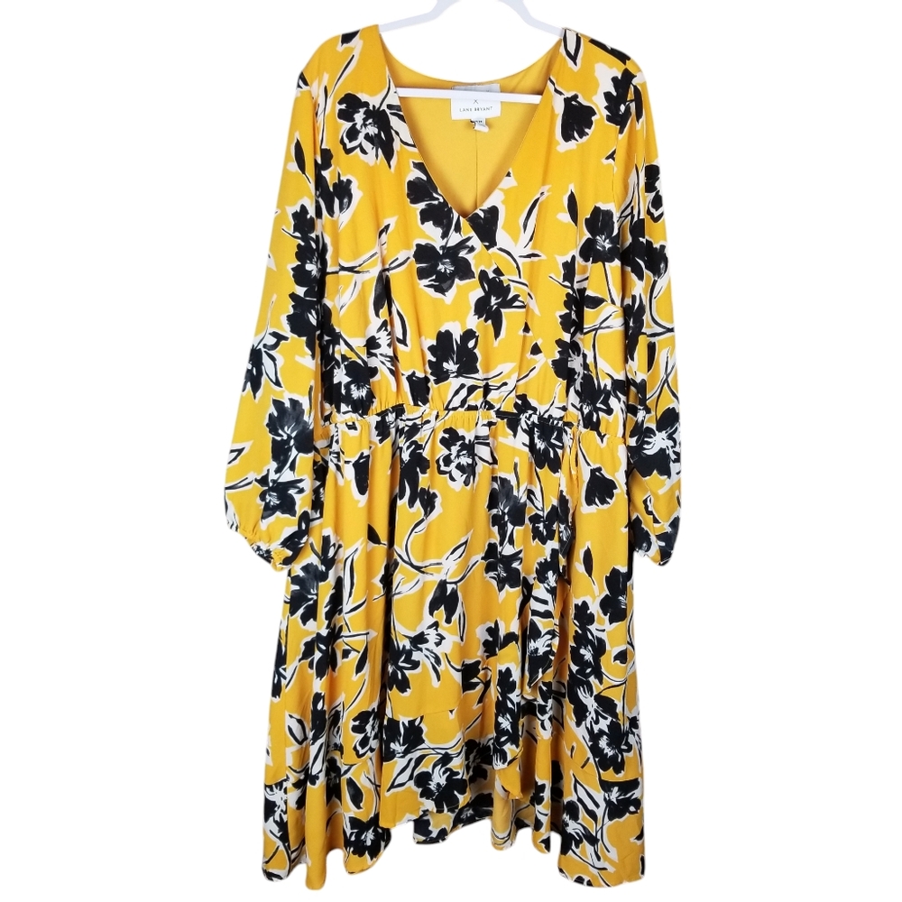 Lane Bryant BeautiCurve Crossover Midi Yellow And Black Floral Dress